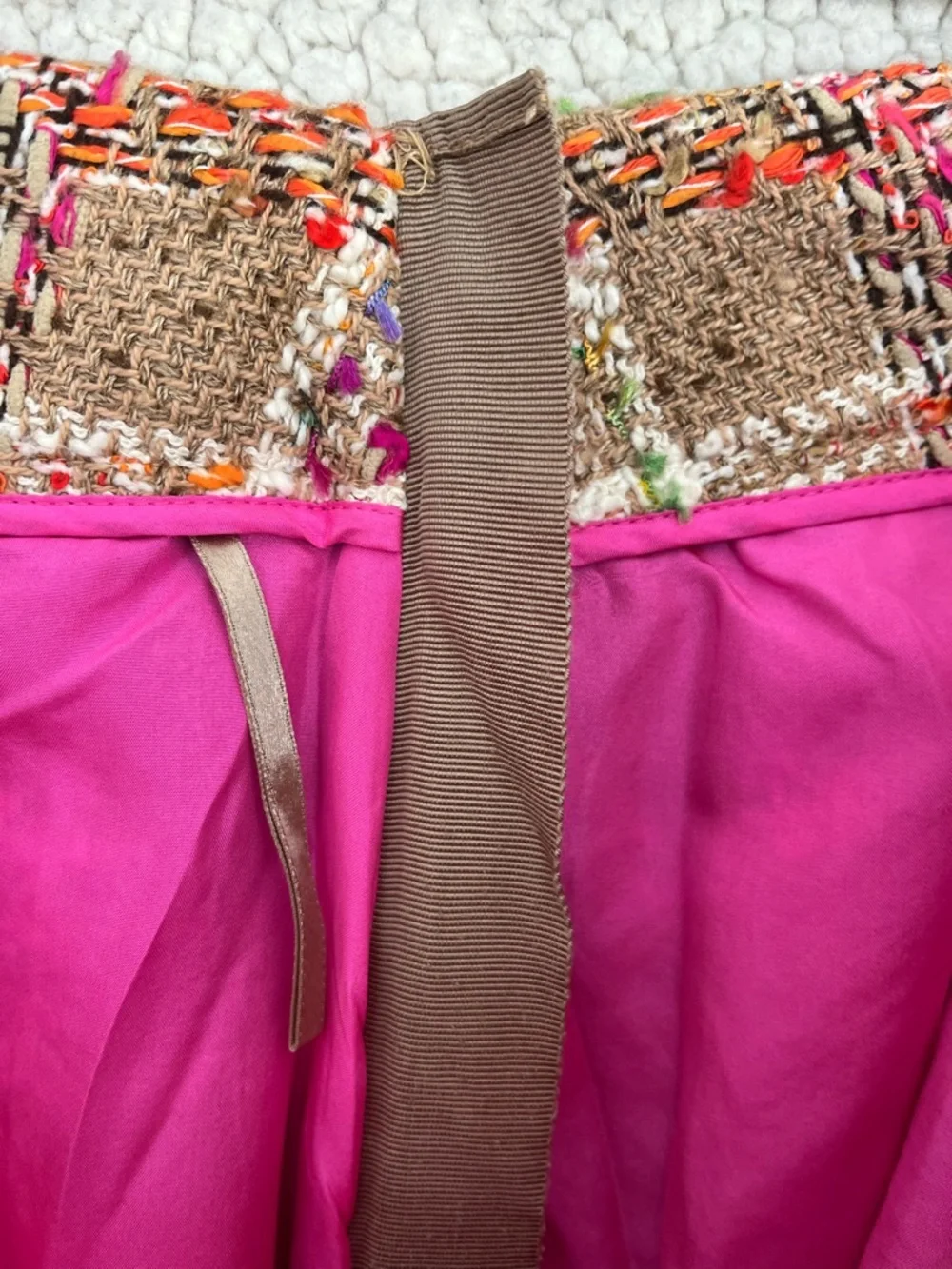 kate spade Camel Tweed Plaid Mini Skirt with Multicolor Stitching
